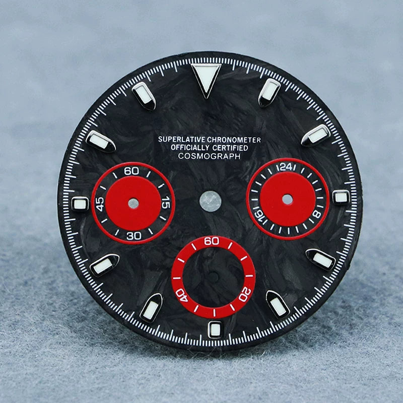 29.5mm Premium Daytona Carbon Fiber Dial Chronograph for VK63 Movement Blue/Black Luminous 3 eyes