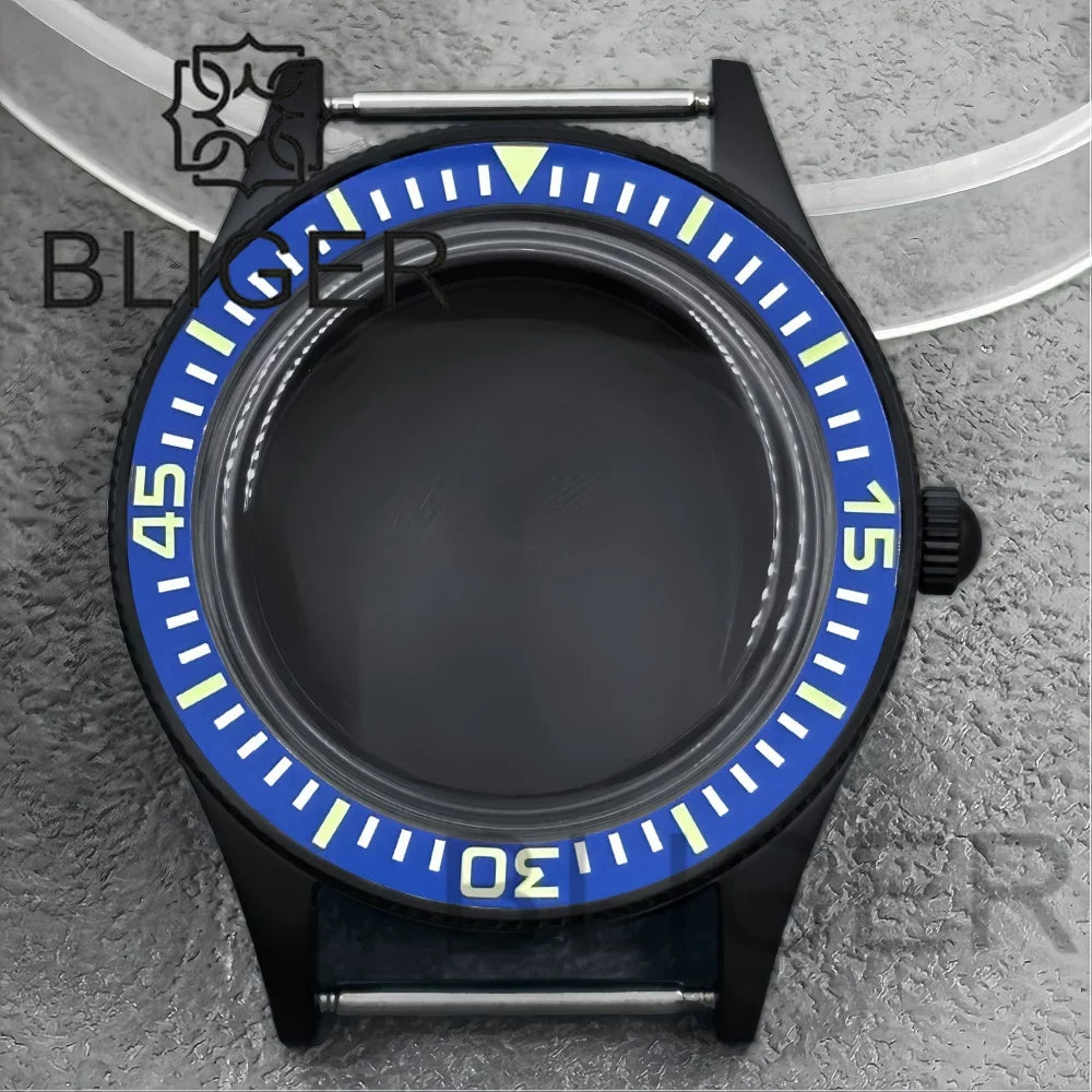 40mm PVD black Fifty Fathom Watch Case matte sandblasted Ceramic Bezel NH35 34 36 38 etc PT5000 ETA 2824 Miyota8215 movement 10Bar Sapphire