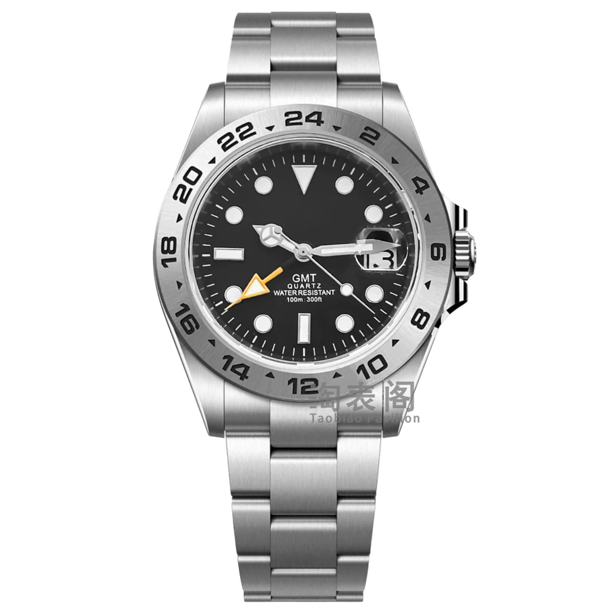 40Mm Quartz GMT Watch Swiss Ronda 515 Men's Watch 24 Hours GMT Fixed Bezel Sapphire Glass Calendar