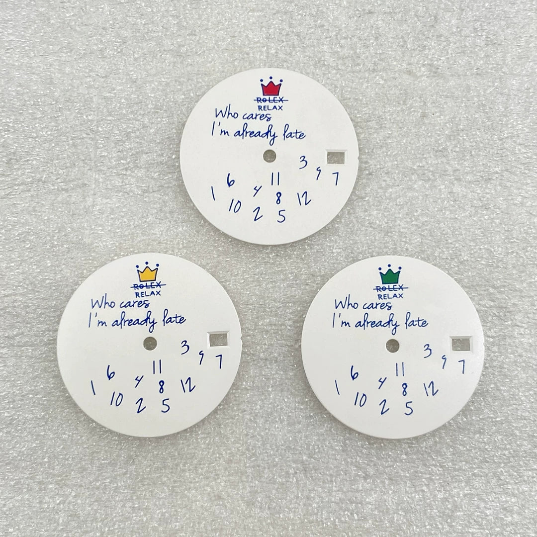 Crowned Who cares I am already Late Dial for NH35 28.5mm dial English digital spoof