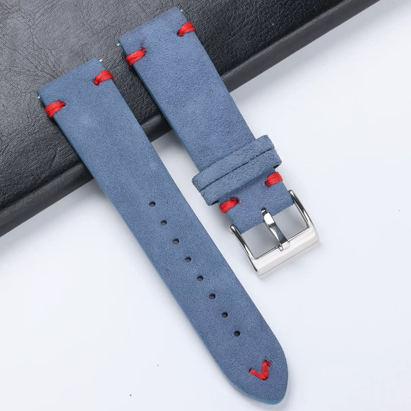 Suede leather Strap Quick-release real cowhide flip leather strap 18 20 22 24mm unisex
