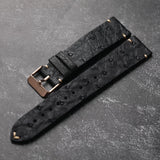 Handmade Ostrich Leather Strap 18 19 20 21 22mm Black Soft Men's Bracelet Vintage Fit Seiko 125mm+75mm