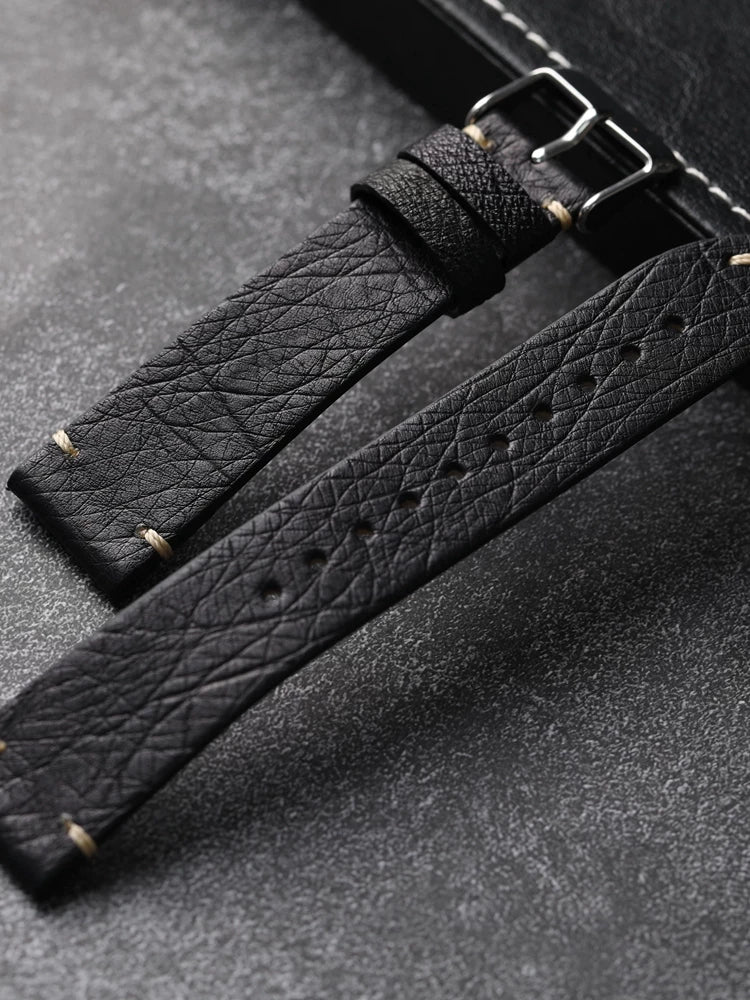 Handmade Ostrich Leather Strap 18 19 20 21 22mm Black Soft Men's Bracelet Vintage Fit Seiko 125mm+75mm