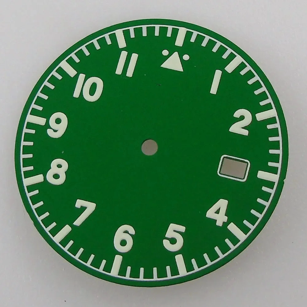 33.5MM Sterile Pilot Dial for TMI NH35 Green luminous Date Window Green BLue Black Vintage Style
