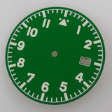 33.5MM Sterile Pilot Dial for TMI NH35 Green luminous Date Window Green BLue Black Vintage Style