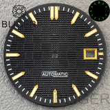 31MM Dial engineer checkered strips scale watch dial 3 o'clock calendar green luminous light for NH35 Miyota 8215, PT5000, ETA2824movement