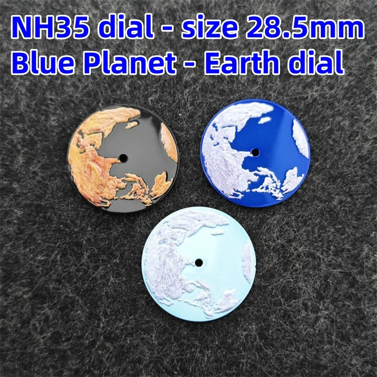 Blue Planet Watch Dial NH35 movment  Size 28.5mm golden earth