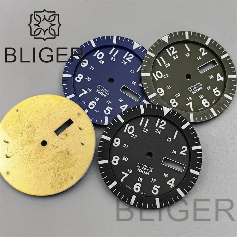 34.3mm Dial For NH36 Day-Date double calendar window green luminous