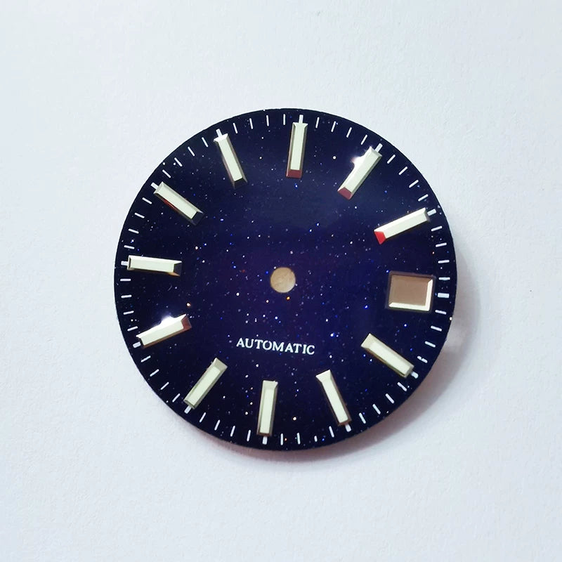 Premium 28.5MM Blue Sands Starry Dial for NH35/4R36 Natural Stone Star Dial DATE Luminous Gold silver marker