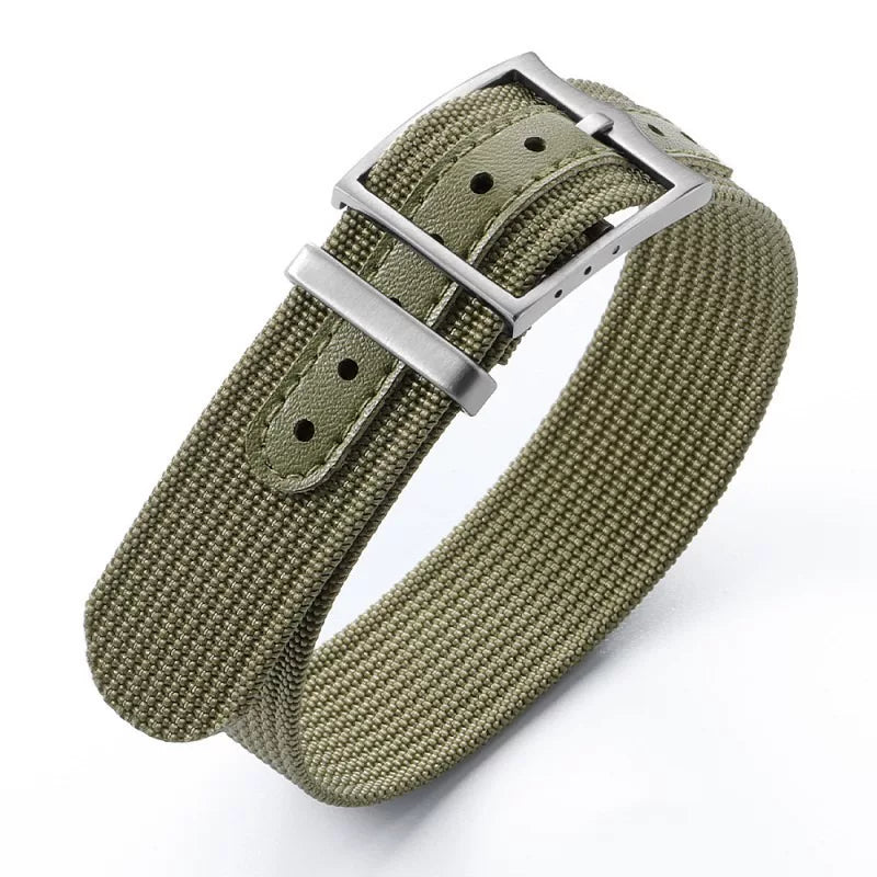 Nato nylon strap with leather sticker For Sub FXD etc Seiko Mods 20/22mm Silver Buckle