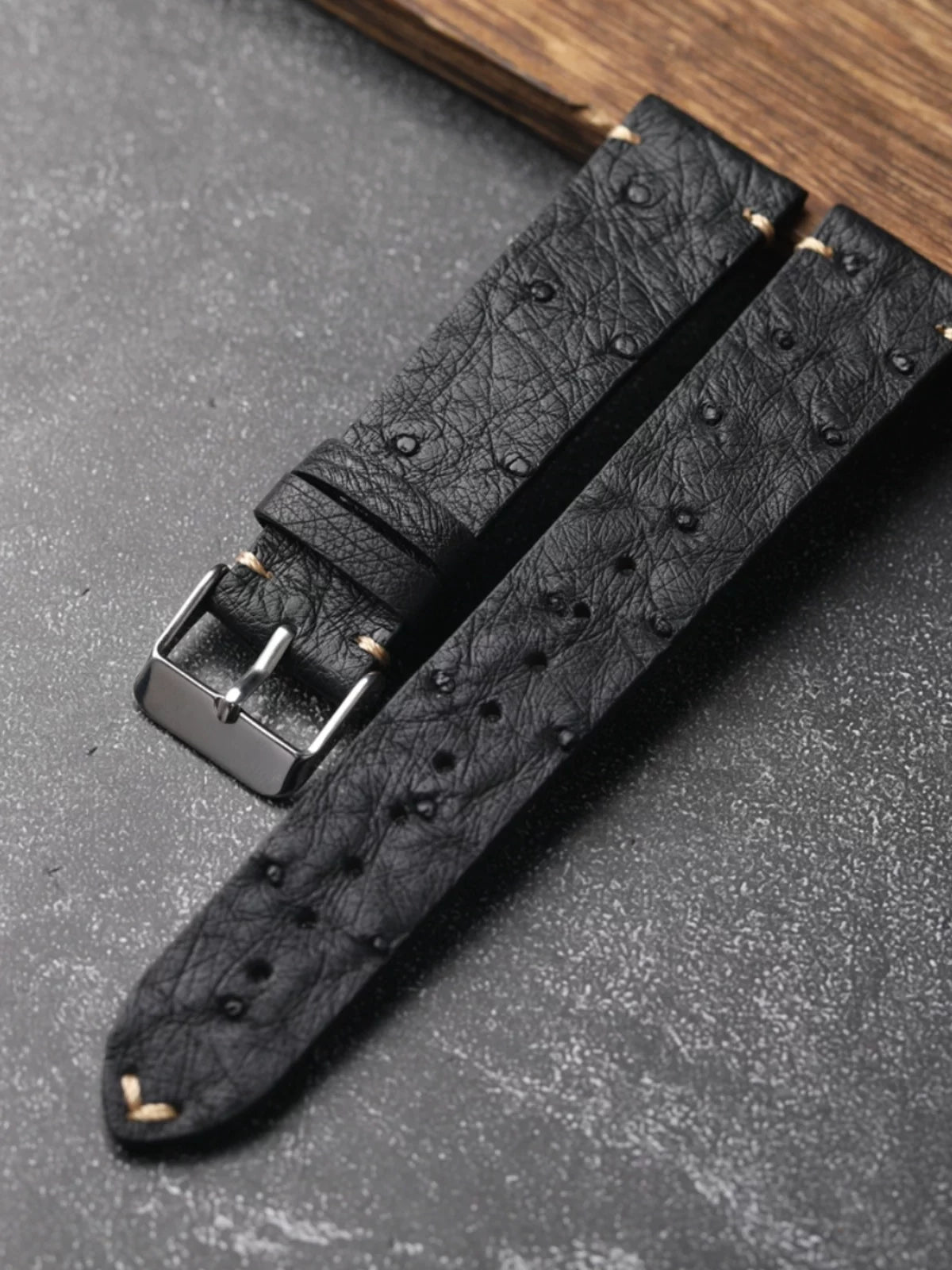 Handmade Ostrich Leather Strap 18 19 20 21 22mm Black Soft Men's Bracelet Vintage Fit Seiko 125mm+75mm