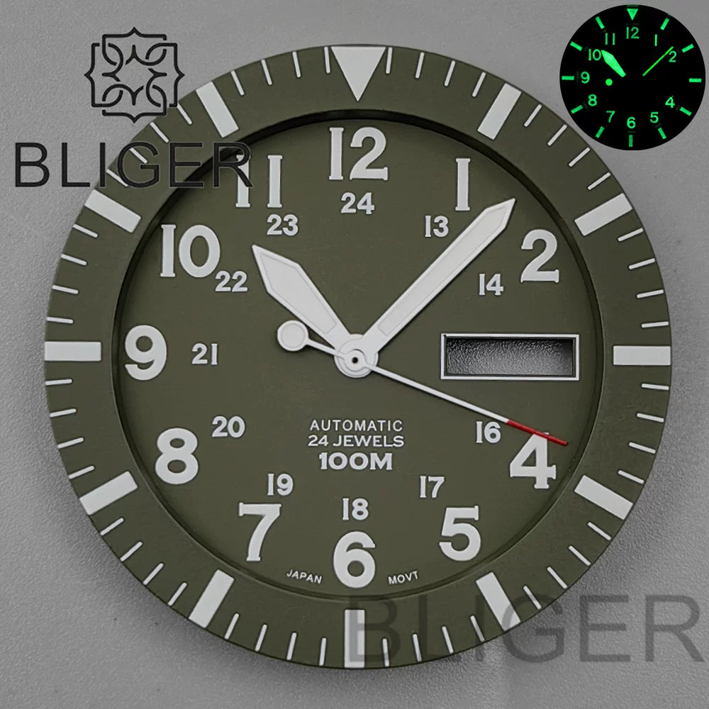 42MM Silver / black Pilot case  retro strap with 34.3mm dial pin for NH35 NH36 watch accessories