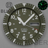42MM Silver / black Pilot case  retro strap with 34.3mm dial pin for NH35 NH36 watch accessories