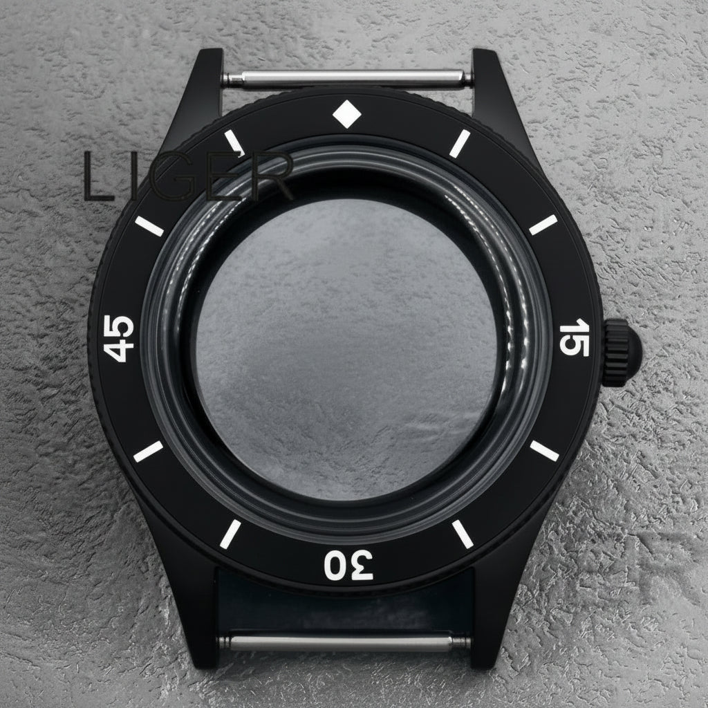 40mm PVD black Fifty Fathom Watch Case matte sandblasted Ceramic Bezel NH35 34 36 38 etc PT5000 ETA 2824 Miyota8215 movement 10Bar Sapphire