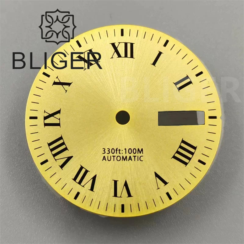 29mm NH36 Dial Day DateWindow Classic Roman Number Marker Green Luminous