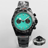 39Mm VK64 Datona Watch 2 eyes Black PVD Chronograph Quartz 5-pin green luminous sapphire 5ATM