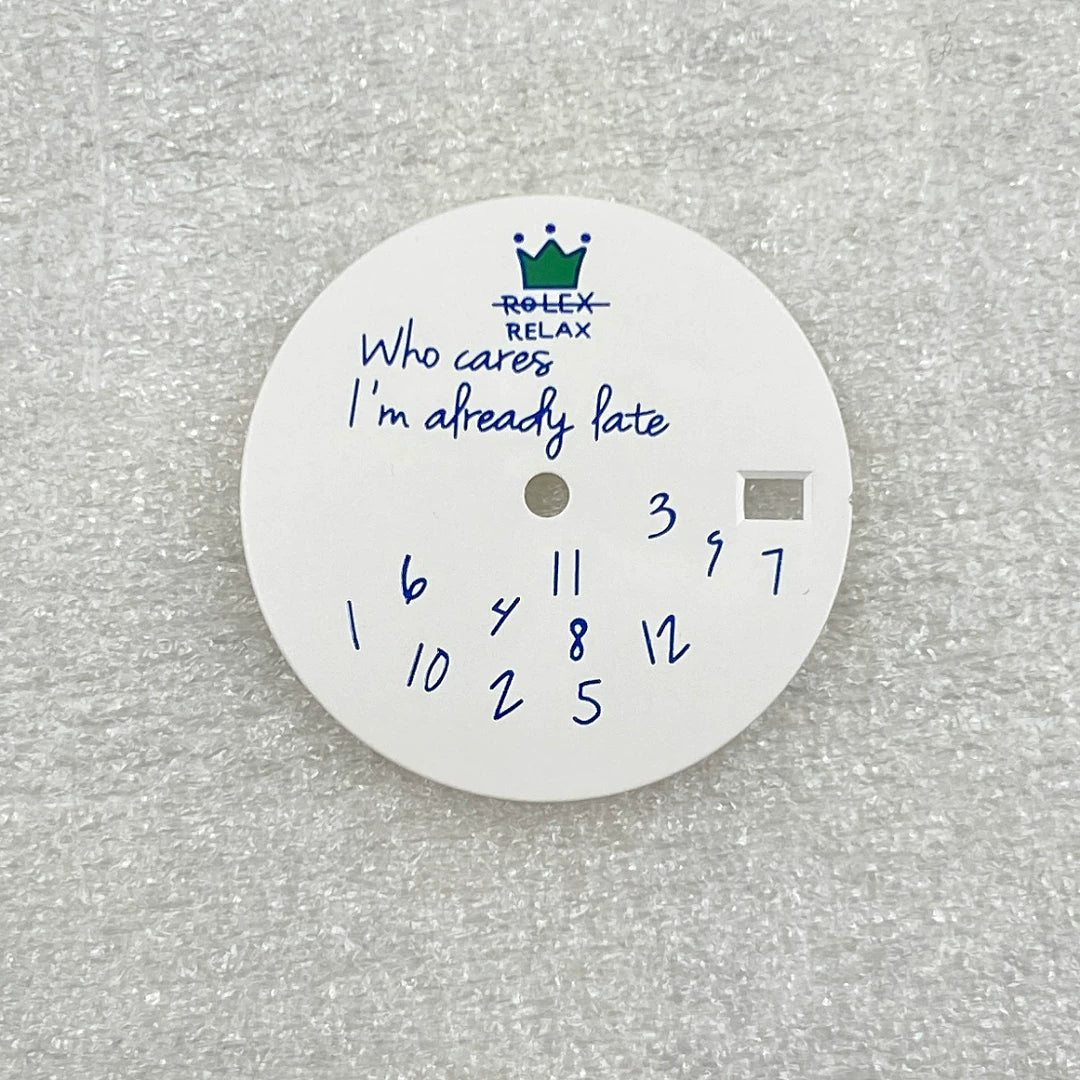 Crowned Who cares I am already Late Dial for NH35 28.5mm dial English digital spoof