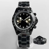 39Mm VK64 Datona Watch 2 eyes Black PVD Chronograph Quartz 5-pin green luminous sapphire 5ATM