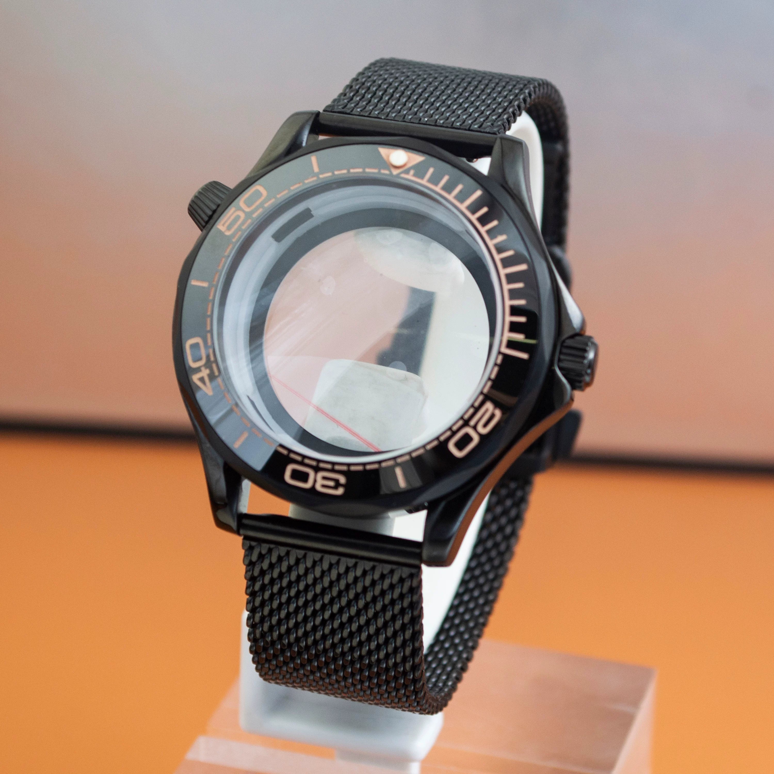 Black Seamaster 300 Case 41mm Sapphire for NH35/NH36 10ATM