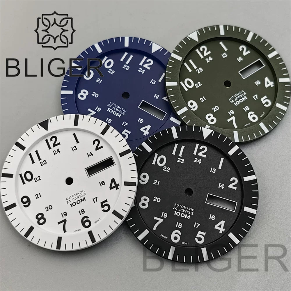 34.3mm Dial For NH36 Day-Date double calendar window green luminous