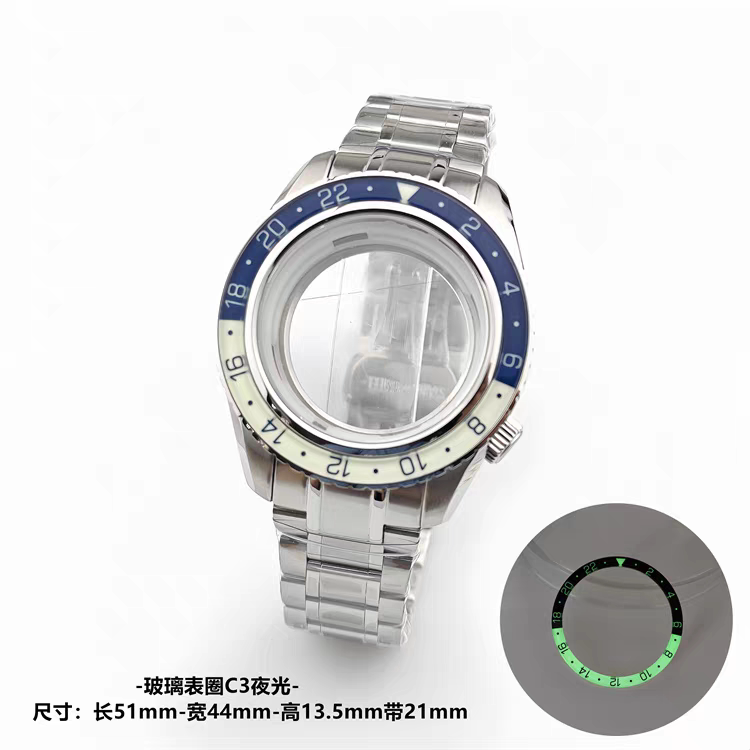 44mm GS Mod Dive Watch Case For NH34 NH35 36 with Tai Chi Bezel BGW9 Lume Sterile Dial Case Hands Ice Blue Luminous Mineral Glass