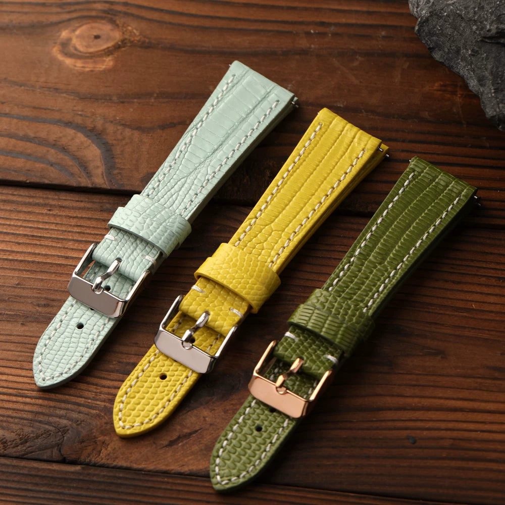 Handmade lizard pattern cowhide leather strap ultra-thin quick-release 18 19 20MM high-end wear-resistant retro band