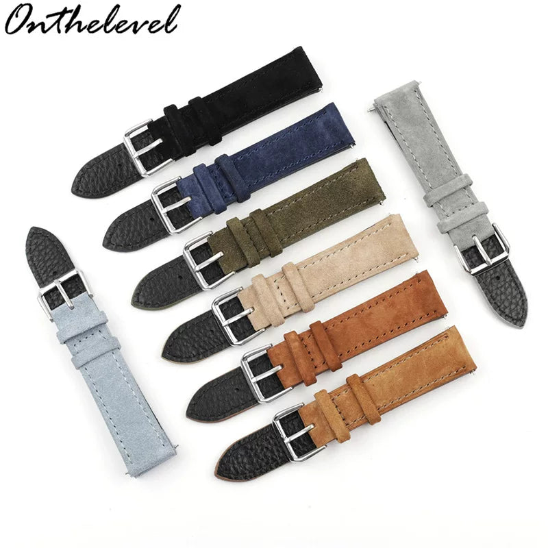 Soft suede leather watch strap hand-stitched quick-release leather band 18 20 22 24mm