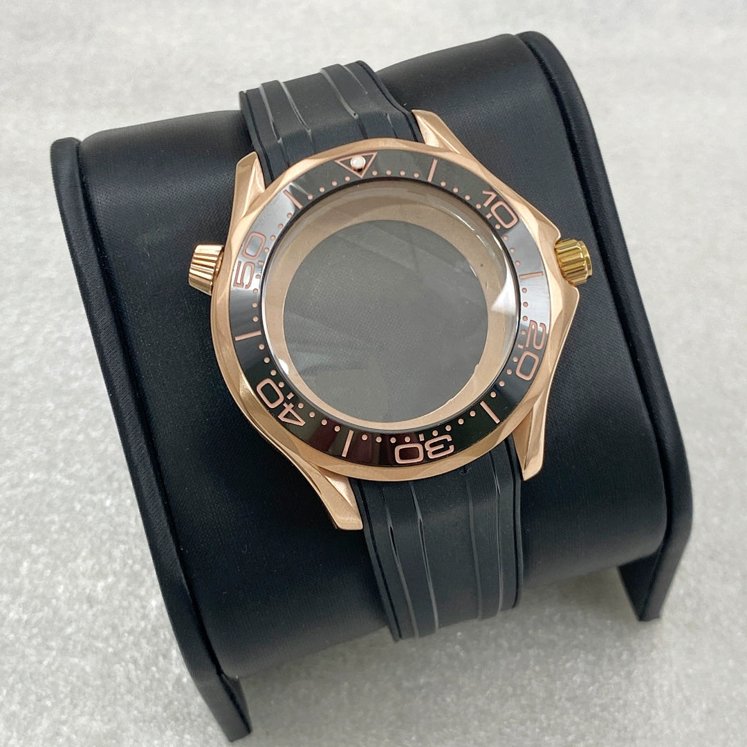 41Mm modified Seamaster 300 rose gold case sapphire glass suitable for nh35 movement case