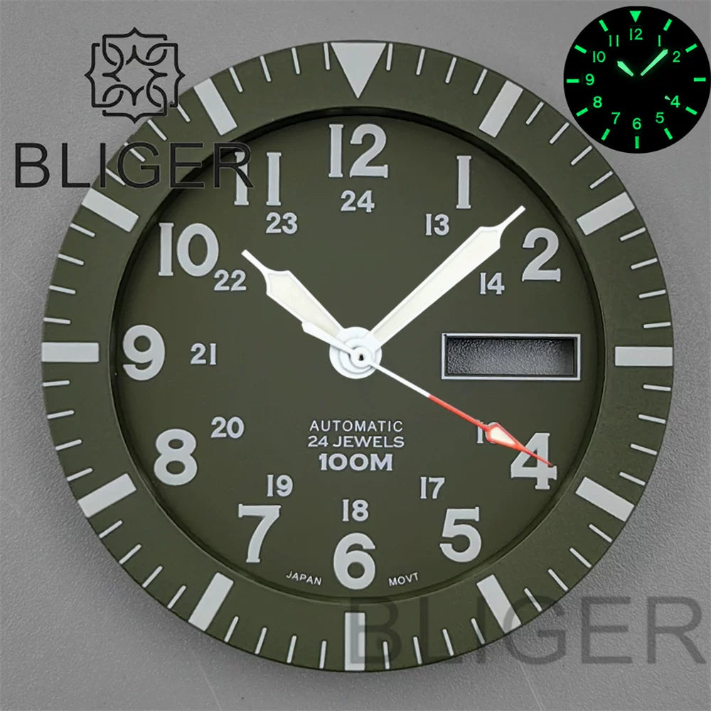 42MM Silver / black Pilot case  retro strap with 34.3mm dial pin for NH35 NH36 watch accessories