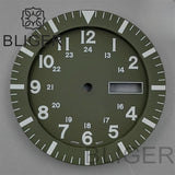 34.3mm Dial For NH36 Day-Date double calendar window green luminous