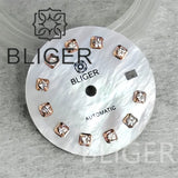 20.5Mm women's Dial sunburst MOP diamond silver nail sterile with hands for NH05 movement