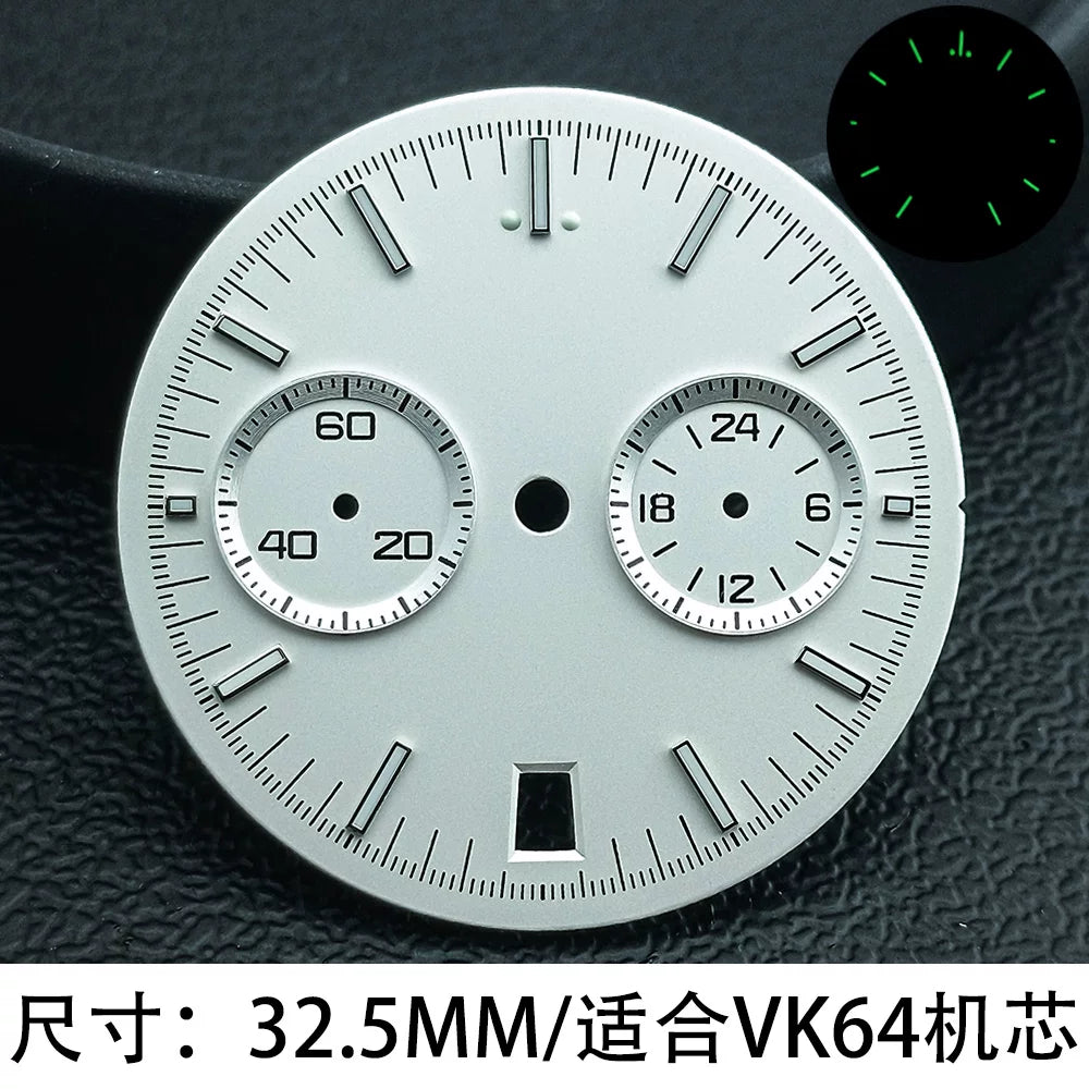 Speedmaster Dila 32.5mm two-eye luminous for VK64 quartz movement Chronograph Customizable vk64 hands