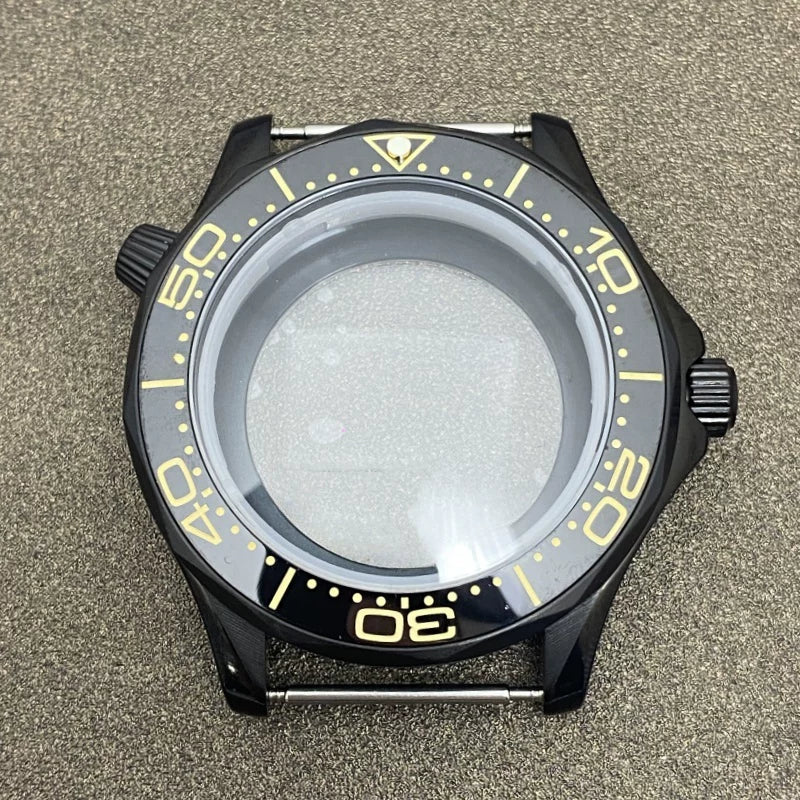 41mm Pvd Black Rose Gold Seamaster Watch Case  2 crown 316L Stainless Steel Ceramic for NH35/36 Movement