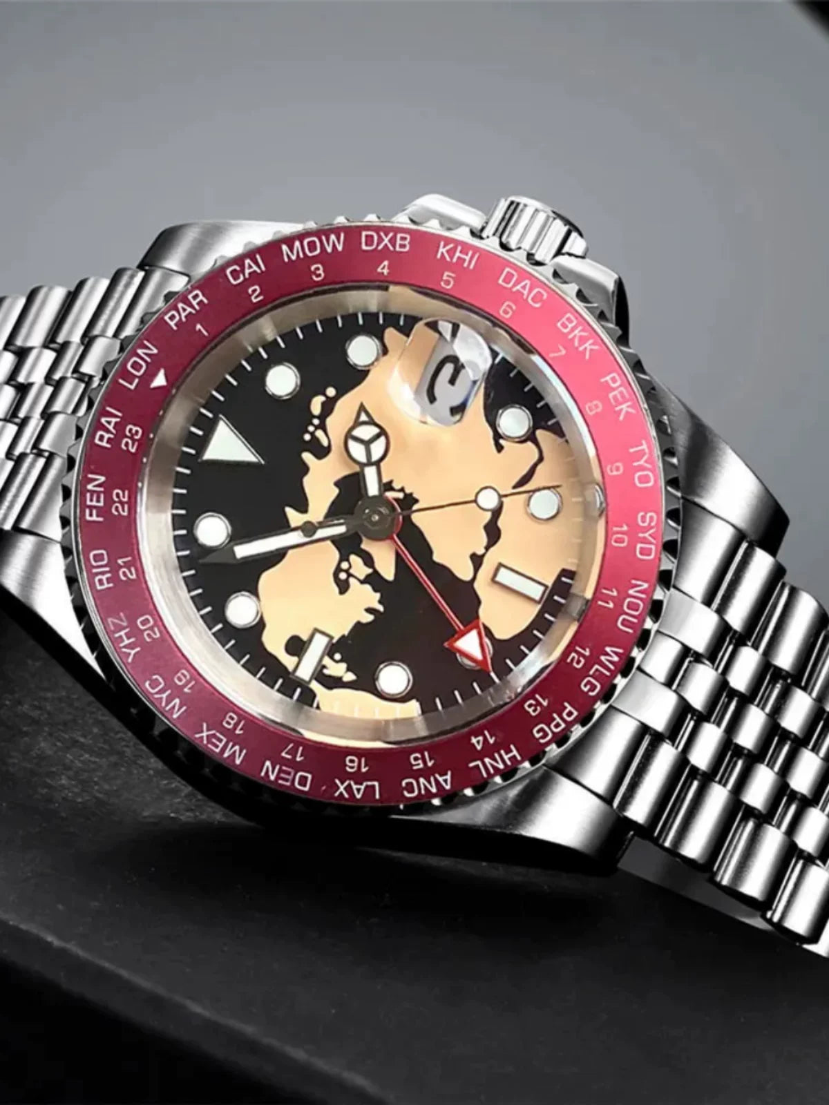 40MM GMT Watch Earth Theme TMI NH34Al two time zones Sapphire 20ATM Professional Bezel Insert TD240A