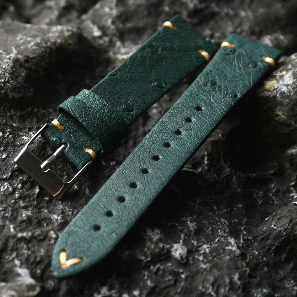 Handmade Ostrich Leather Strap 18 19 20 21 22mm Black Soft Men's Bracelet Vintage Fit Seiko 125mm+75mm