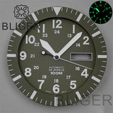 42MM Silver / black Pilot case  retro strap with 34.3mm dial pin for NH35 NH36 watch accessories