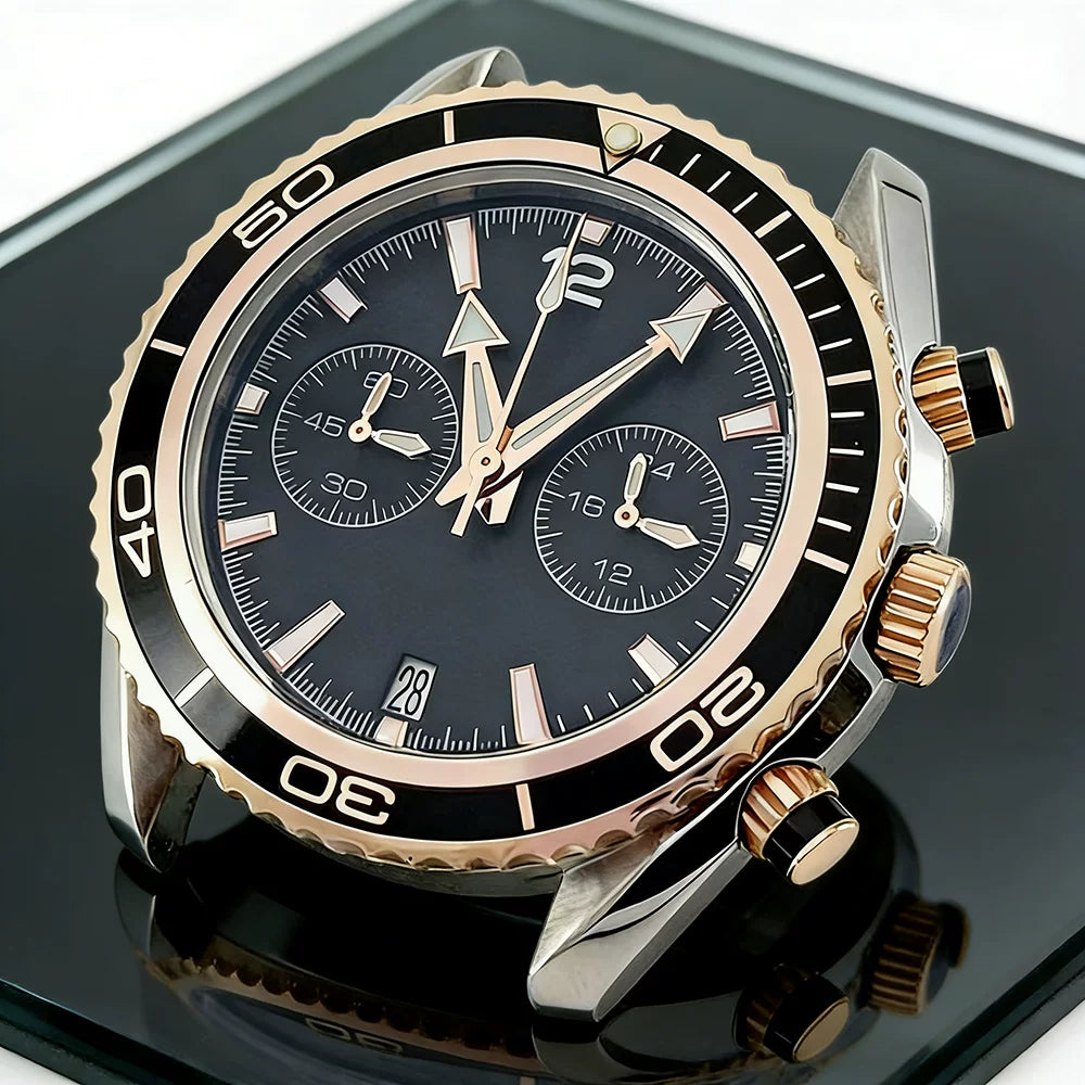 45mm big wrist watch VK64 quartz movement 2 eyes 5ATM 316L stainless steel multi-function men's watch Mineral