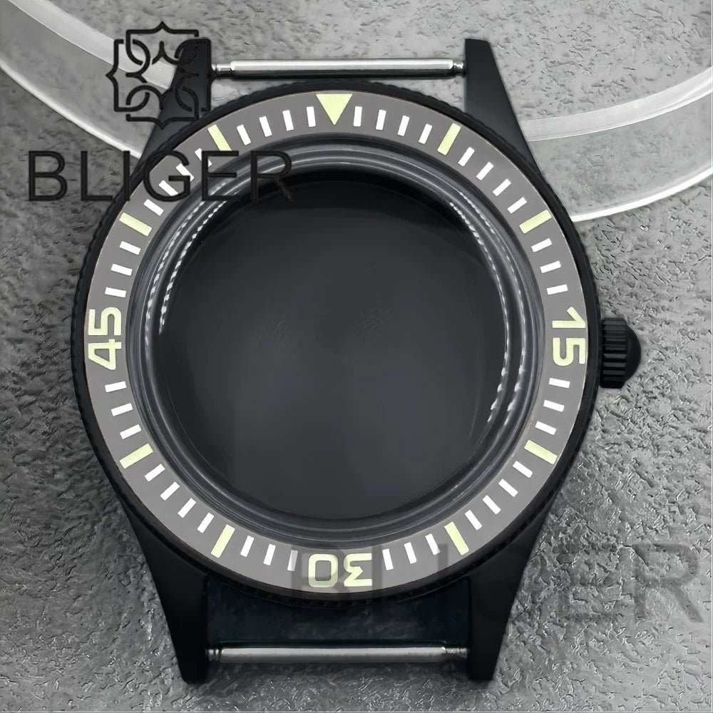 40mm PVD black Fifty Fathom Watch Case matte sandblasted Ceramic Bezel NH35 34 36 38 etc PT5000 ETA 2824 Miyota8215 movement 10Bar Sapphire