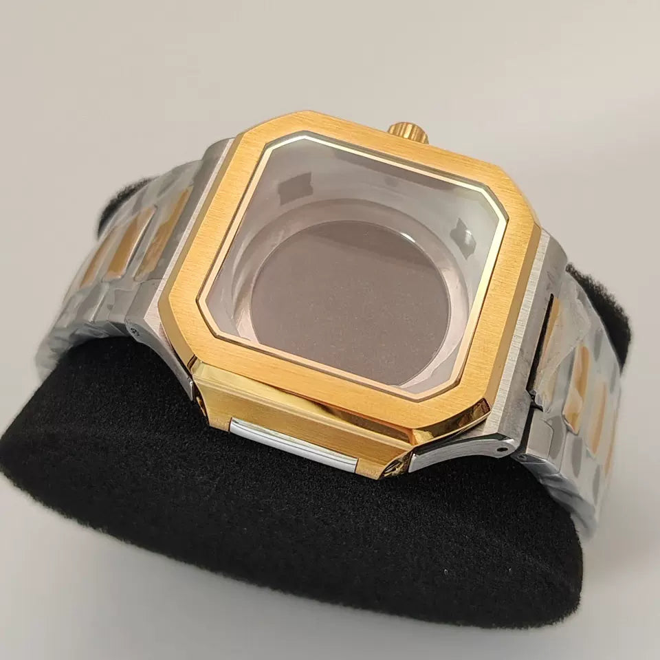 42mm Black Cubitus Watch Case gold rose gold two tones Glassback square case for 29.5mm dial NH35/36 movement Sapphire 5ATM