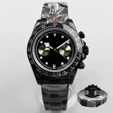 39Mm VK64 Datona Watch 2 eyes Black PVD Chronograph Quartz 5-pin green luminous sapphire 5ATM