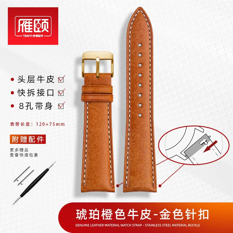 Retro matte Leather Watch strap Adapt to most watches first-layer cowhide  butterFly Pin buckle 19mm 20mm 21mm 22mm Quick release