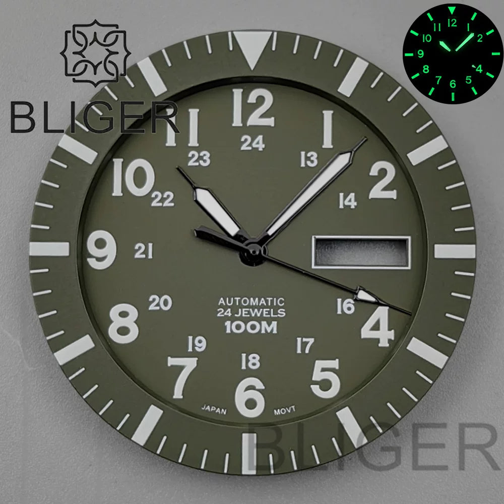 42MM Silver / black Pilot case  retro strap with 34.3mm dial pin for NH35 NH36 watch accessories