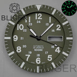 42MM Silver / black Pilot case  retro strap with 34.3mm dial pin for NH35 NH36 watch accessories