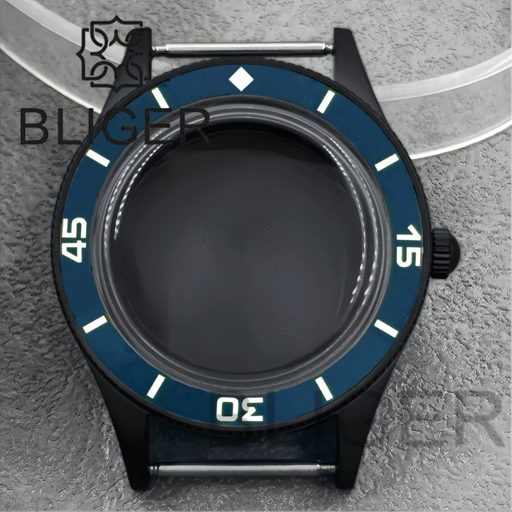 40mm PVD black Fifty Fathom Watch Case matte sandblasted Ceramic Bezel NH35 34 36 38 etc PT5000 ETA 2824 Miyota8215 movement 10Bar Sapphire