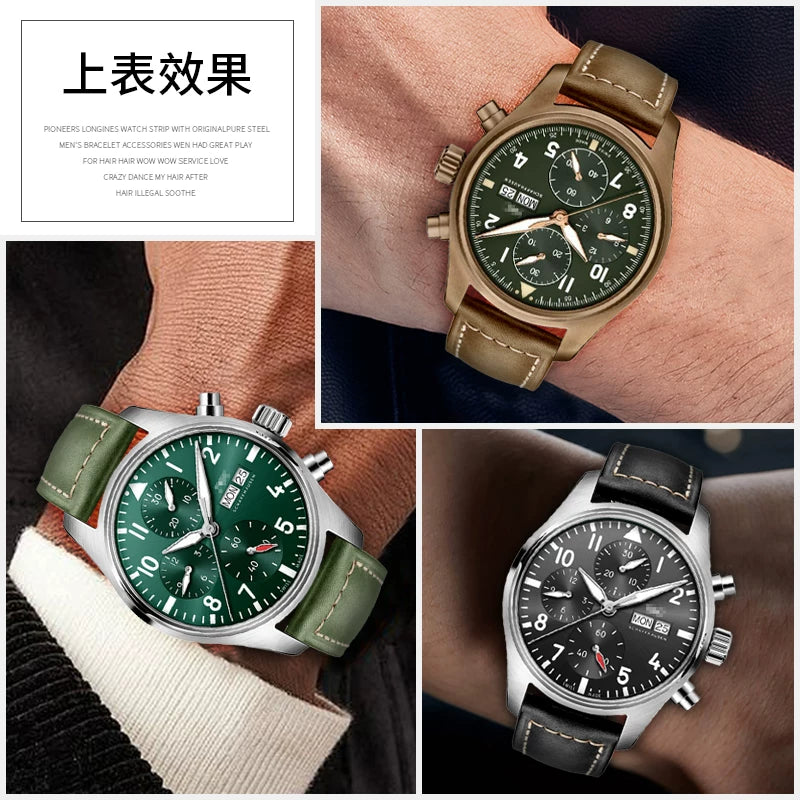 Big wrist extended leather watch strap for Pilot Field Dress Diver 140mm+90MM Fat Wrist Band 20mm 22 24mm