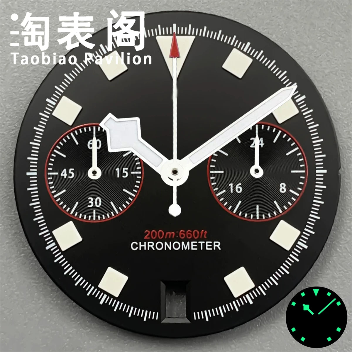 30Mm quartz vk64 dial multi-function chronograph dial snowflake hands 6 o'clock calendar green lume