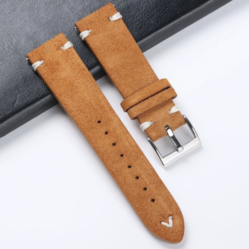 Suede leather Strap Quick-release real cowhide flip leather strap 18 20 22 24mm unisex
