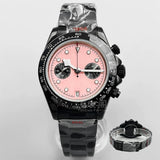 39Mm VK64 Datona Watch 2 eyes Black PVD Chronograph Quartz 5-pin green luminous sapphire 5ATM