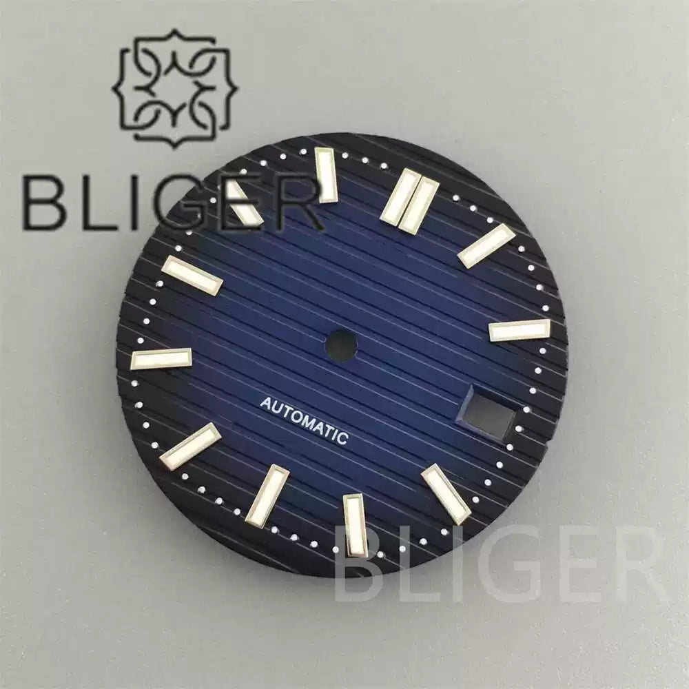 29.5MM Nautilus Dial for Seiko NH35 green luminous double bar 12 hour marker