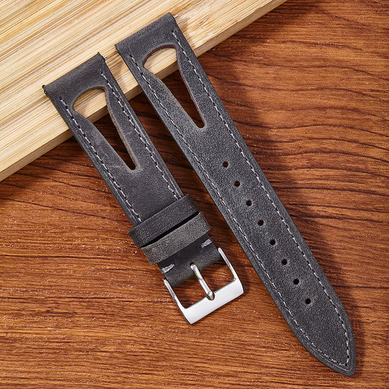 Hollow Summer Leather Strap Crazy Horse Universal 20/21/22/24MM Perforated Breathable Soft  band